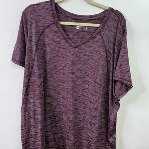 Xersion Burgundy Heathered V-Neck Short Sleeve Tee